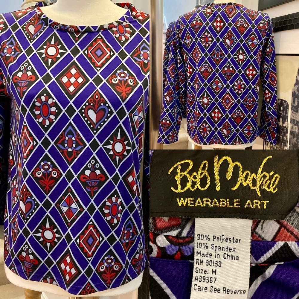 Vintage Harlequin Bob Mackie long sleeve graphic top size medium